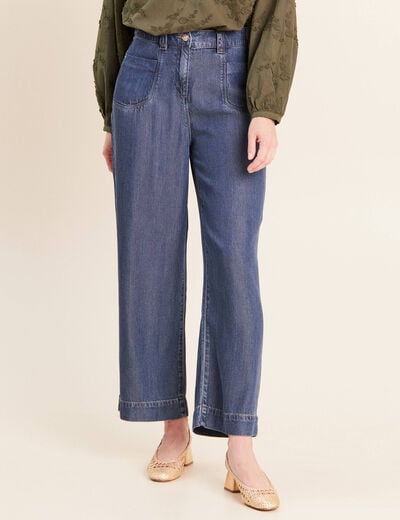Jean large 7/8&egrave;me denim double stone femme