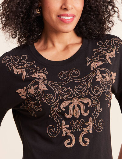 T-shirt col rond manches courtes noir femme