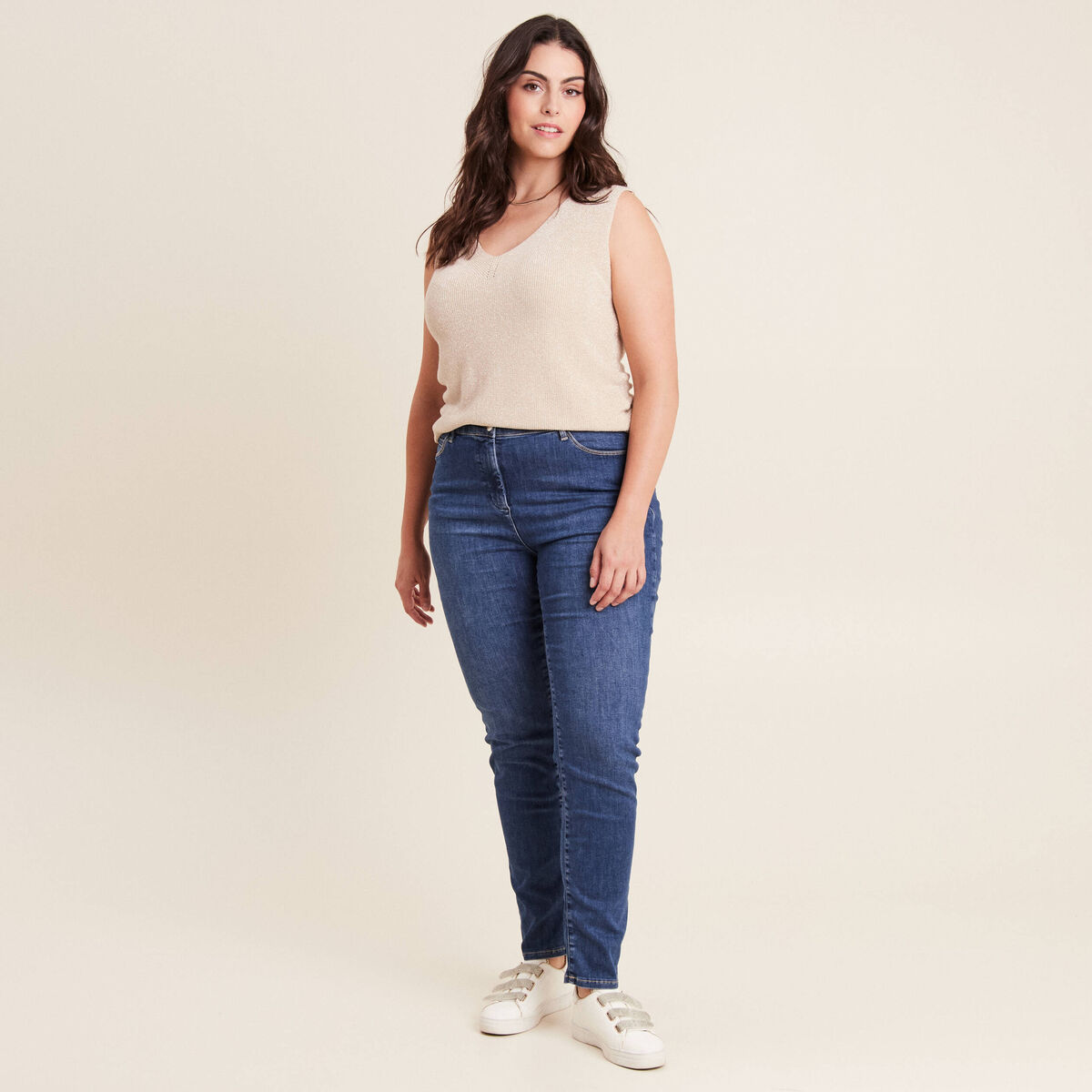 Jean magique L'Unique coupe ajust&eacute;e denim double stone femme