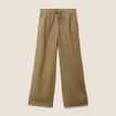 Pantalon large taille haute aspect lin vert kaki femme