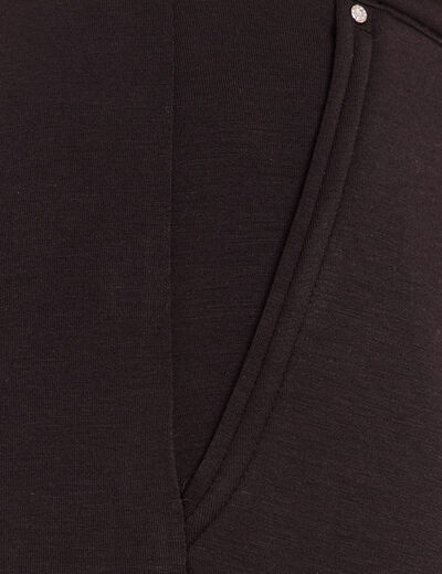 Pantalon coupe large taille haute maille noir femme
