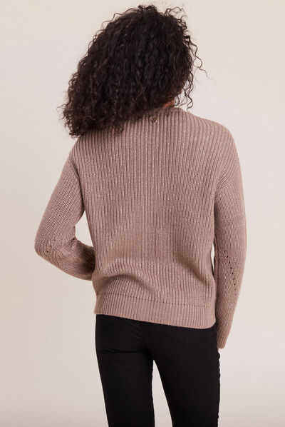 Pull manches longues taupe femme
