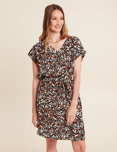 Robe droite courte manches courtes marron femme