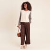 Pull col rond beige femme
