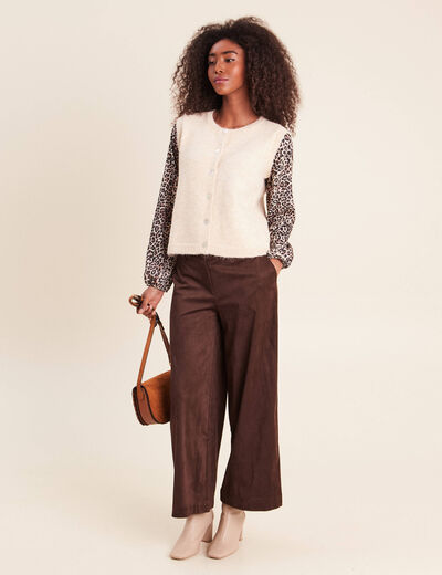 Pull col rond beige femme