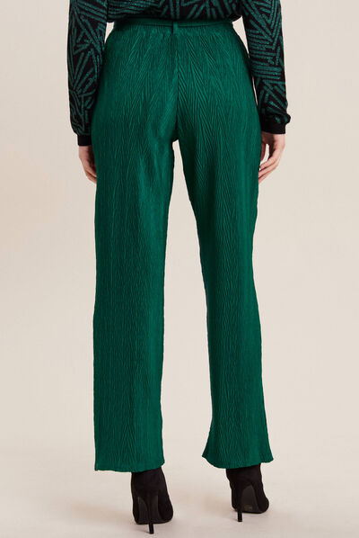 Pantalon large ceinturé vert femme