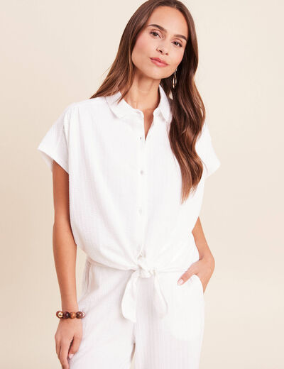 Blouse ample cropped col am&eacute;ricain blanc femme