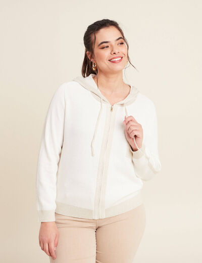 Gilet à capuche zippé ecru femme