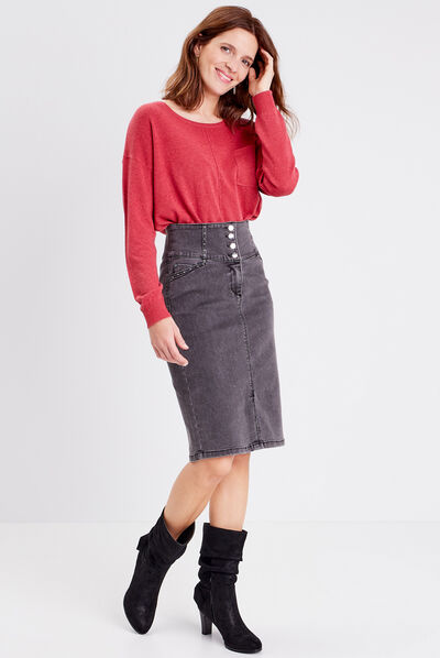 Pull manches longues rose framboise femme