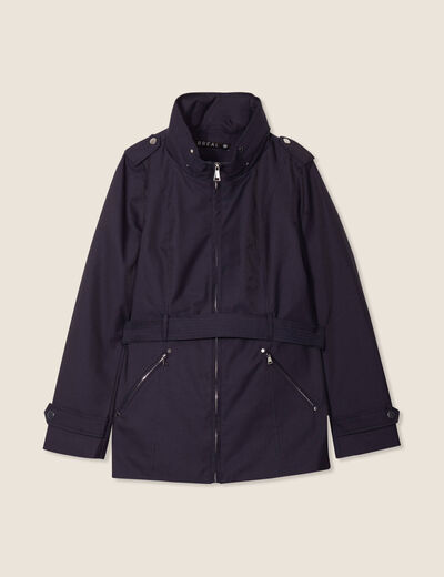 Parka droite ceinturée bleu foncé femme