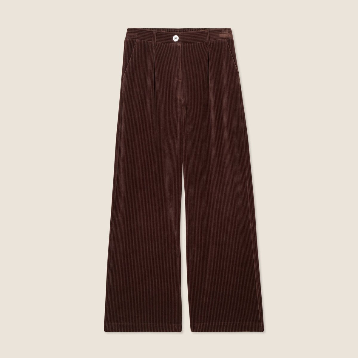 Pantalon large velours marron femme