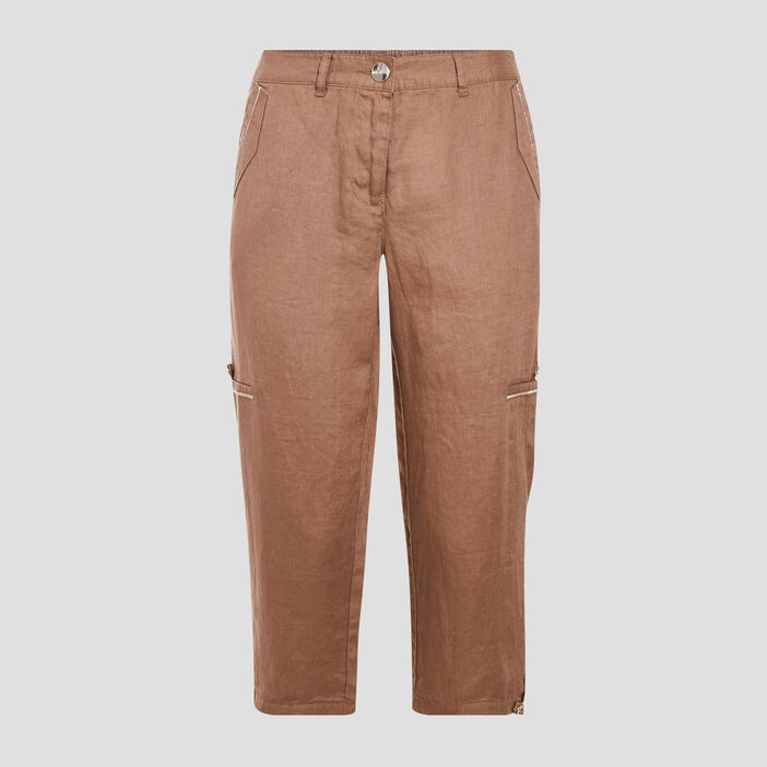 Bermuda droit à détails bijoux marron femme