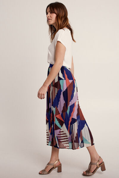 Jupe longue droite plissée multicolore femme