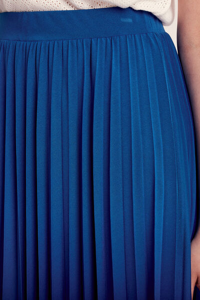 Jupe midi évasée plissée bleu electrique femme