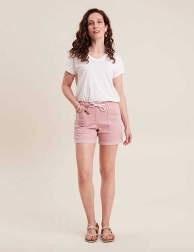 Short droit taille élastiquée rose pastel femme