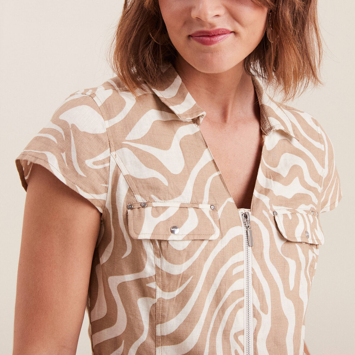 Robe droite zippée beige femme