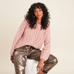 Pull manches longues ajour&eacute; vieux rose femme