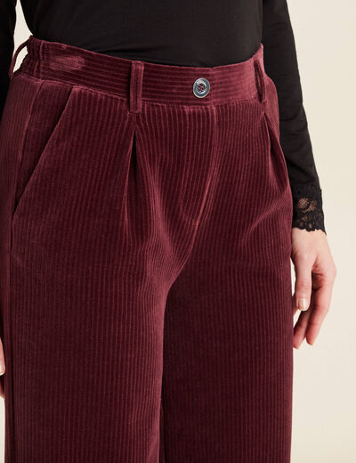 Pantalon large velours bordeaux femme