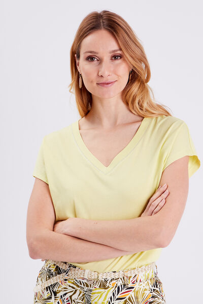 T-shirt manches courtes jaune clair femme