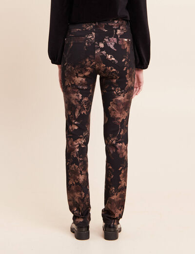 Pantalon ajust&eacute; taille haute denim noir enduit femme