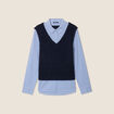 Pull effet 2-en-1 chemise bleu fonc&eacute; femme