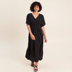 Robe longue &eacute;vas&eacute;e col v manches coudes noir femme