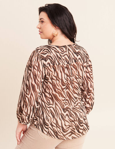 Blouse ample col v en voile manches 3/4 noir femme