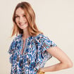 Robe évasée col tunisien bleu femme