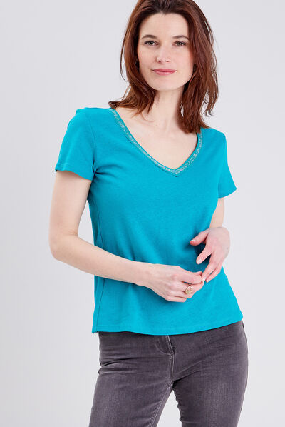 T-shirt manches courtes vert émeraude femme