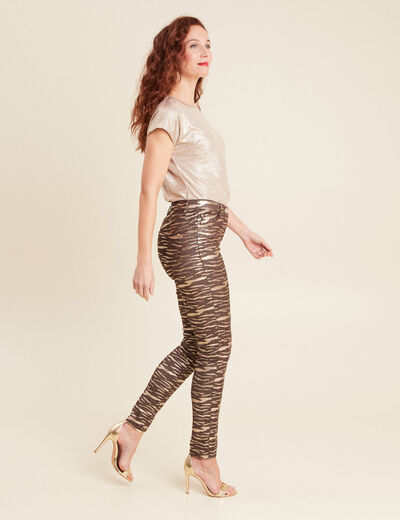 Pantalon ajusté enduit noir femme