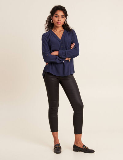 Pantalon ajusté enduit 7/8ème noir femme