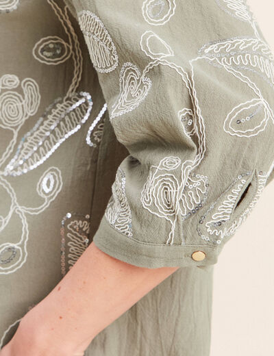 Blouse col tunisien manches 3/4 vert femme