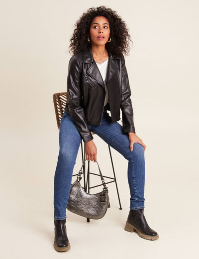Veste cintrée simili cuir noir femme