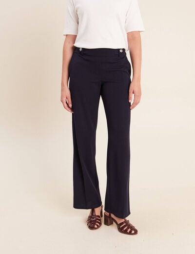 Pantalon taille haute bleu fonc&eacute; femme