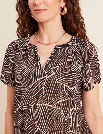 Blouse fluide col v manches courtes noir femme
