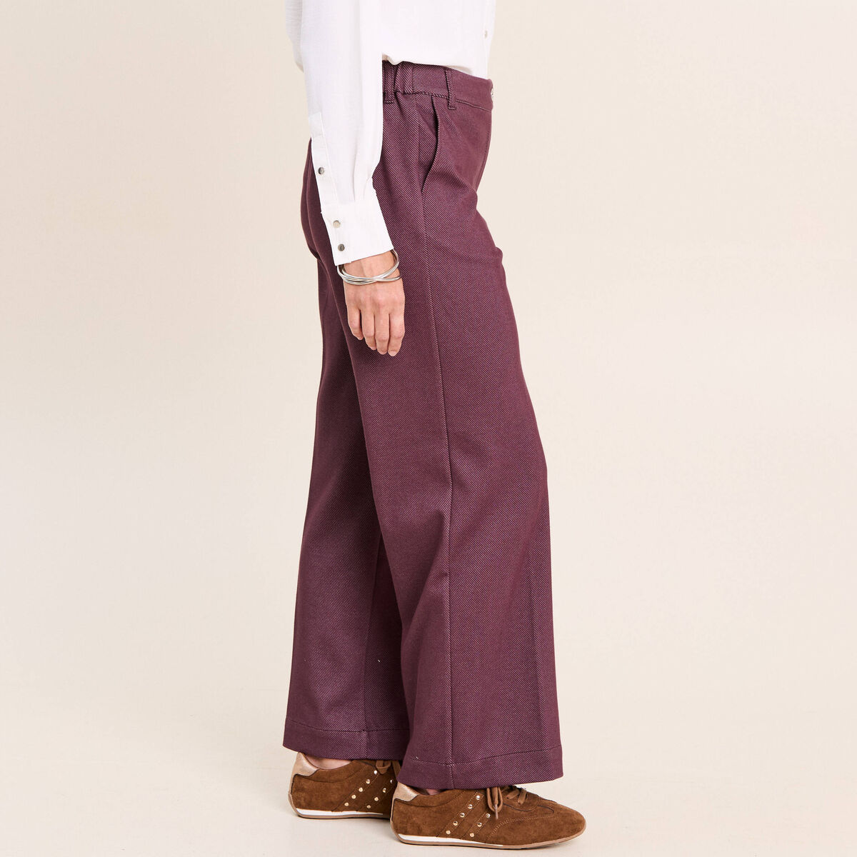 Jean large 7/8&egrave;me bordeaux femme
