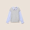 Pull bi-mati&egrave;re col chemise gris clair femme
