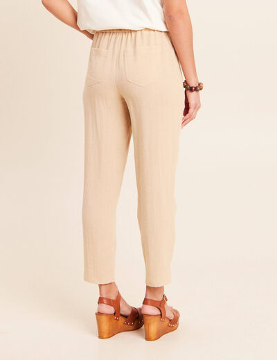 Pantalon mom 7/8&egrave;me en coton beige femme