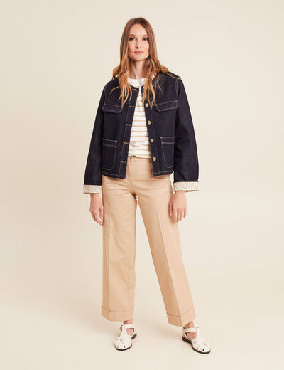 Veste sans col denim brut femme
