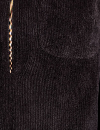 Robe droite courte velours col chemise noir femme