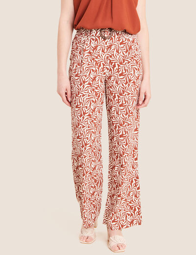 Pantalon large taille haute orange femme
