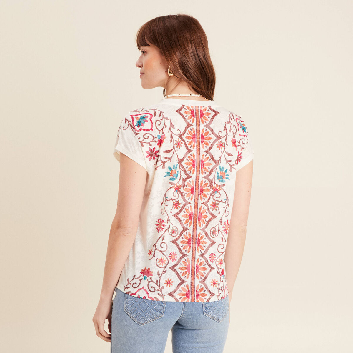 T-shirt manches courtes ecru femme