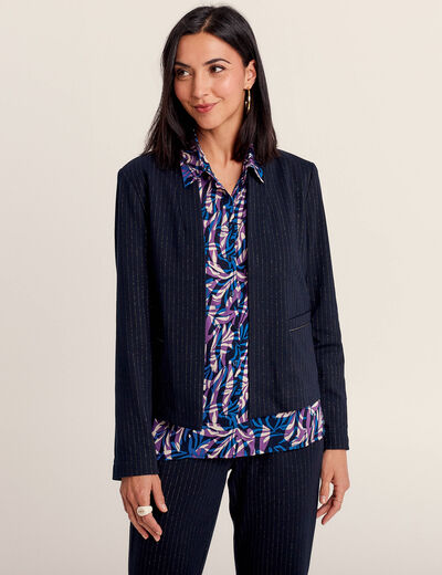 Veste ajustée col châle bleu marine femme