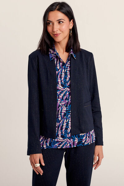 Veste ajustée col châle bleu marine femme