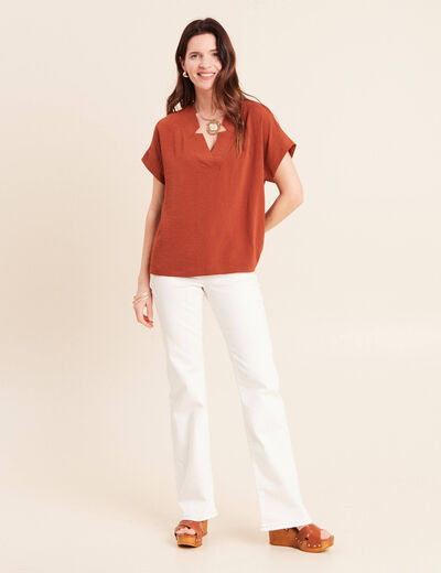 Blouse fluide manches courtes marron fonc&eacute; femme
