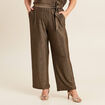 Pantalon large taille haute vert kaki femme