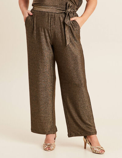 Pantalon large taille haute vert kaki femme