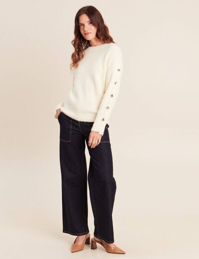 Pull manches boutonn&eacute;es jaune pastel femme