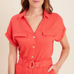 Combinaison fluide boutonn&eacute;e rouge corail femme