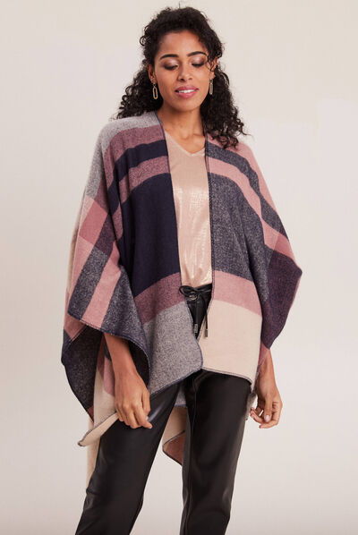 Poncho manches longues violet foncé femme